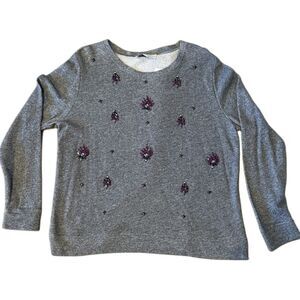 Loft Gray Knit Top with Jewel Accents